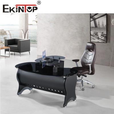 Mesa de computador de vidro temperado engrossado canto redondo cor preta sensação de espelho completo