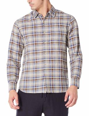 52% Linen Checkered Men'S Casual Plaid Long Sleeve Shirt with Single Side Pocket