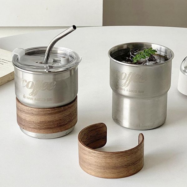 Stainless Steel Camping Coffee Cup with Folding Handle and Sustainable Materials