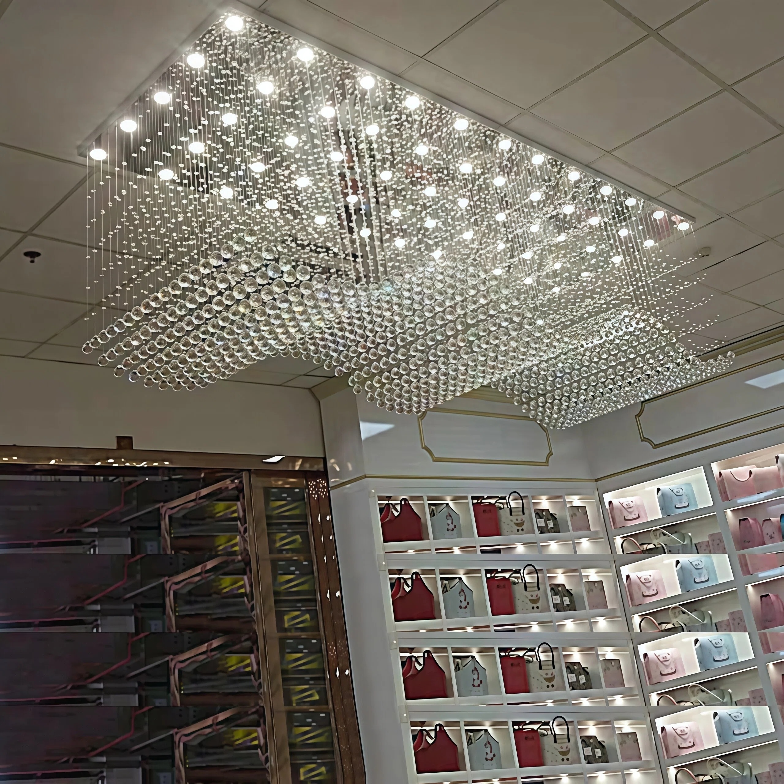 JYLIGHTING Wave Rectangular Stainless Steel Crystal Chandelier, Waterfall Tassel Crystal Pendant Lamp, Large Decorative Ceiling Light for Hotel Lobby, Sales Office & Banquet Hall Engineering