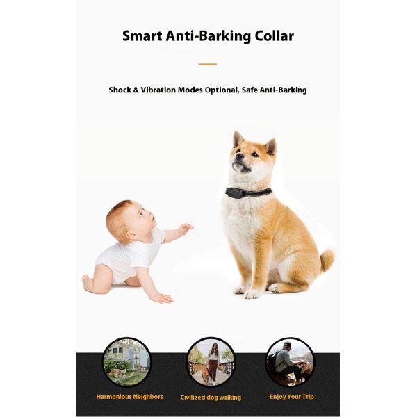 Hot Seller Rechargeable Plastic IP67 Waterproof Electric Shock Vibration Bark Control Dog Voice Activated Anti-Bark Training
