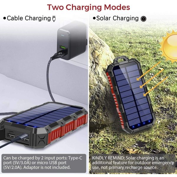 ABS PC Outdoor Wireless 30000mAh Solar Power Bank With Solar Panel