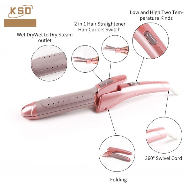 Wet To Dry Hair Styling Folding 2 In 1 Hair Curler Straightener With Ceramic Plate