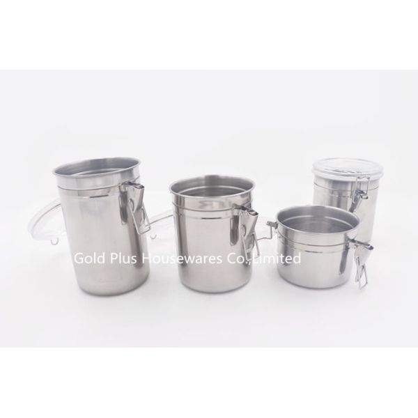 4pcs Household stainless steel canister set kitchen PP plastiic lid food bottle set