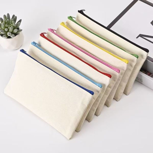 Sublimation Blank Linen Zipper Canvas Pencil Bag Makeup Bag Toiletry Bag Storage Bag Canvas Bag Portable Pencil Case