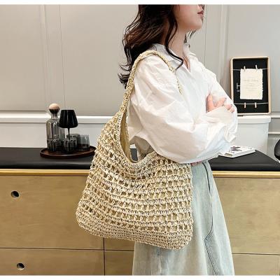 Bolsas Personalizadas Logo Bolsos De Paja Tejida Custom Raffia Clutch Woven Crochet Shoulder Women Handbags Beach Straw Bag Mesh Beach Bag Crochet Tote Bag Straw Crochet Purses for Women Raffia Tote