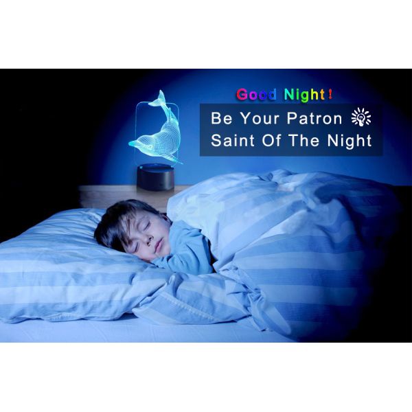Animal Dolphin Kids 3D Night Light 7 Colors Change with Remote Control Gifts for Kids or Animal Lover Gift Ideas