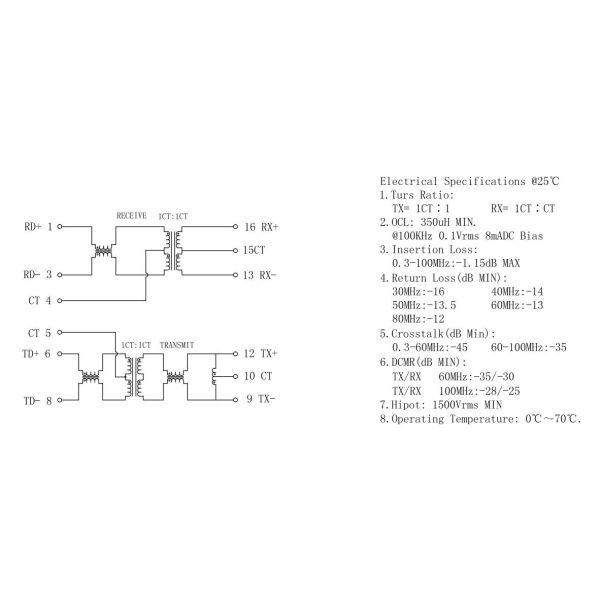PE-68511 Network 10/100B-TX Magnetic Transformers XFRMR SMT LP88511NLE