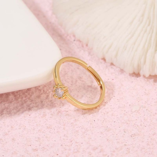 Factory Wholesale Fashion Simple 14K Gold Plated Finger Rings Jewelry Women Adjustable CZ Rings