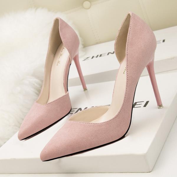 ZM020 8915-3 Korean Style Fashion Simple Stiletto High-Heeled Suede Thin, Shallow Mouth Pointed Side Sexy Hollow Single