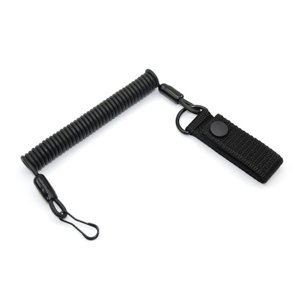 Matt Black Coiled Pistol Lanyard 2M Expanding For Duty Belt Loop