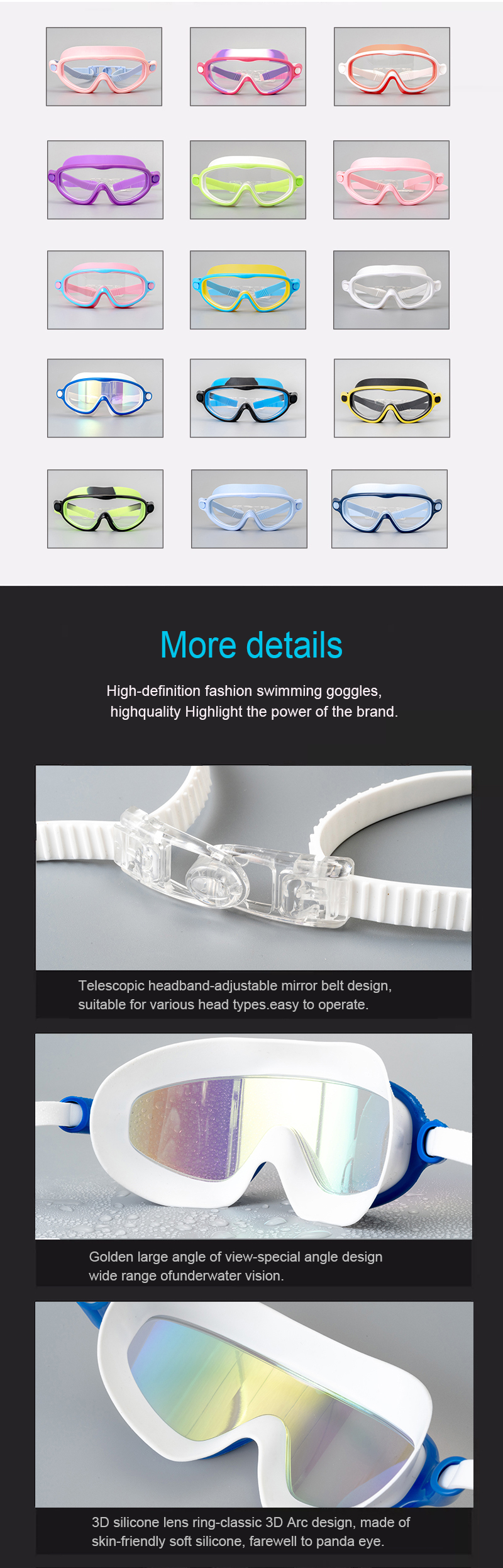 Wide View Children's Swimming Goggles HD Anti Fog Silicone Swimming Glasses 17*5*7cm