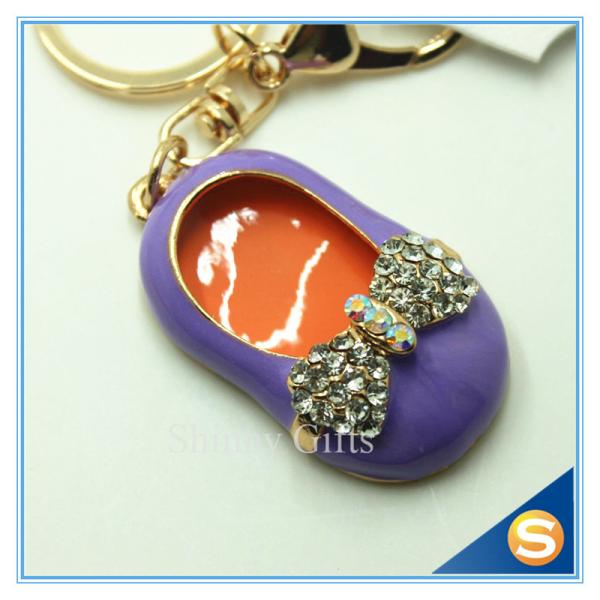 3D Cute Little Shoe Shape Rhinestone Zince Alloy Meta Keychain Rhinestone Bag Purse Key Ring Chain