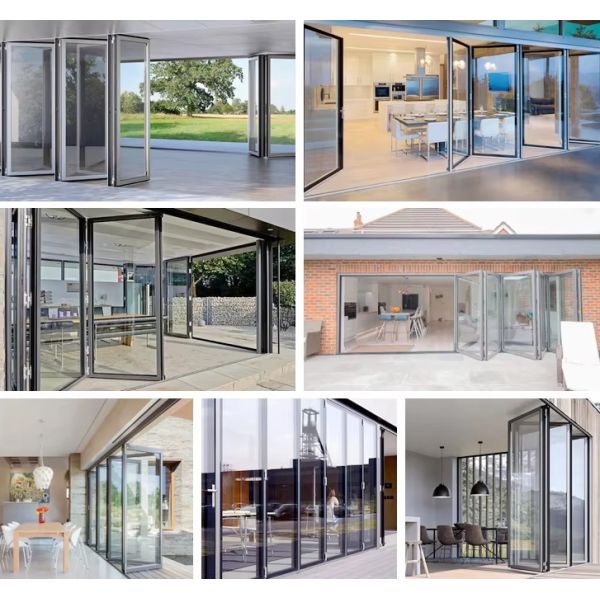 Eficiencia energética Puerta plegable de aluminio de perfil grueso Puerta plegable de vidrio