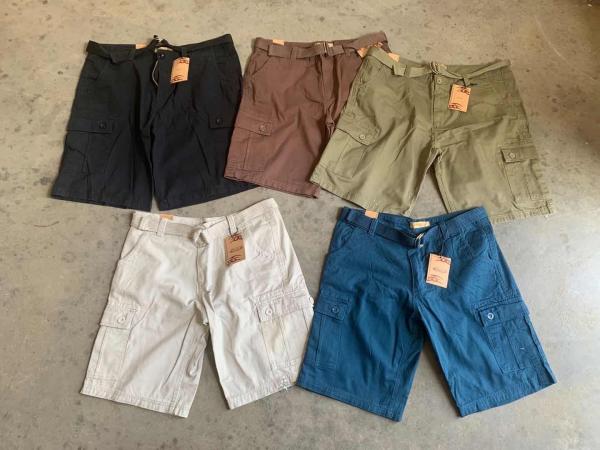 100% Cotton Mens Belted Cargo Shorts Simplicity Multicolor Khaki Navy Wahite