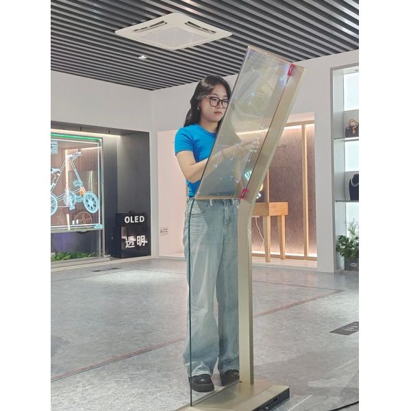 30 Inch Custom clear Floor Standing transparent OLED Display Unit Stand for Supermarket Exhibition Hotel