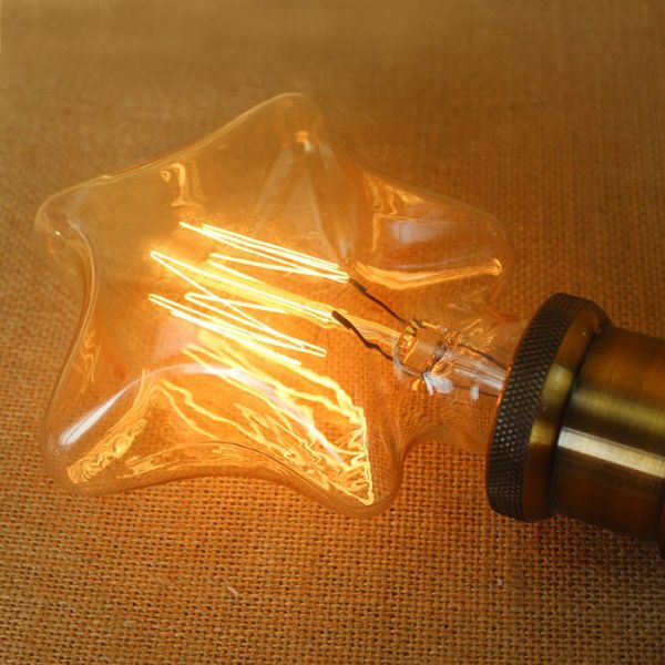 E26 E27 40w Edison Filament Bulbs  Star Shape Retro Carbon Filament Lamp