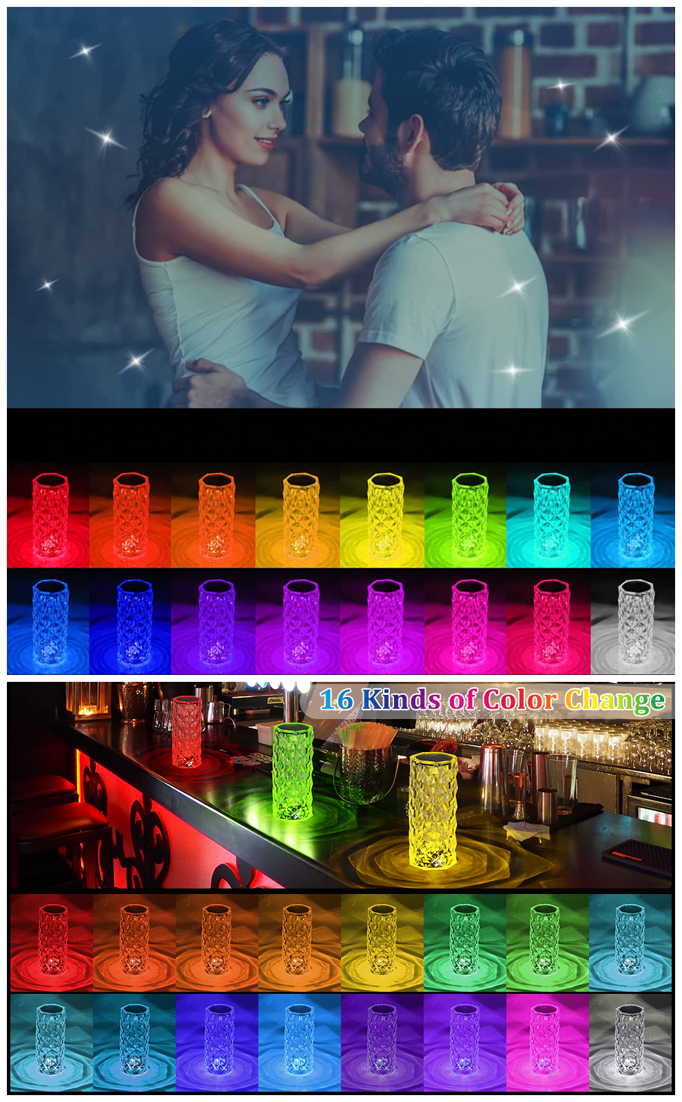 16 цветов RGB подняли настольная лампа Кристл с диамантом дистанционного управления