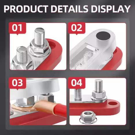 150A 48V DC Red Black 5 Way M6 Stud Busbar with Cover