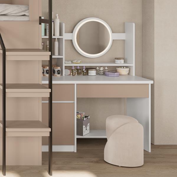 Table de maquillage d'appartement, table à linge de chevet, rangement de cosmétiques, chambre avec tabouret, table à linge