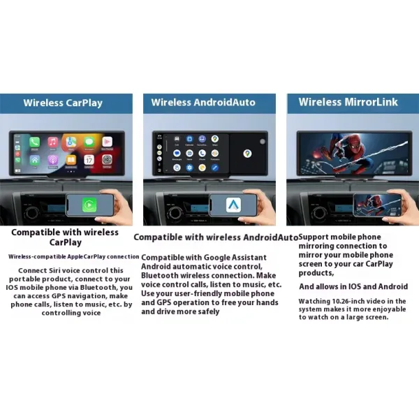10.26 Inch Wireless Carplay Portable Car Navigation Screen for Apple Android
