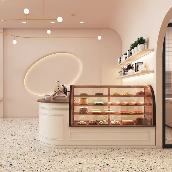 L-type Front Desk Reception Counter Cake Bread Coffee Dessert Juice Shop Wooden Bar Counter