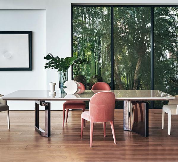 Mobília de mármore moderna da sala de jantar da tabela do tampo da mesa do pé de aço inoxidável