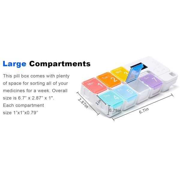 Smart Pill Box,7 Day Pill Organizer,4 Alarm Clocks,AM/PM Automatic Alarm Reminder,Hold Vitamins Fish Oil,Supplements,Travel Pill Or Pillganizer,Suitable For The Elderly, Children, Office Workers