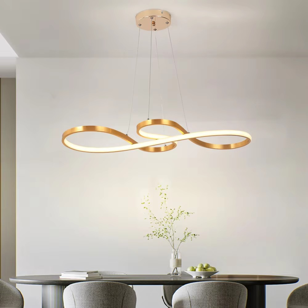 Lámpara de pendiente de oro en espiral y blanco acrílico difusor para salón y cocina abierta o decoración de la iluminación del dormitorio