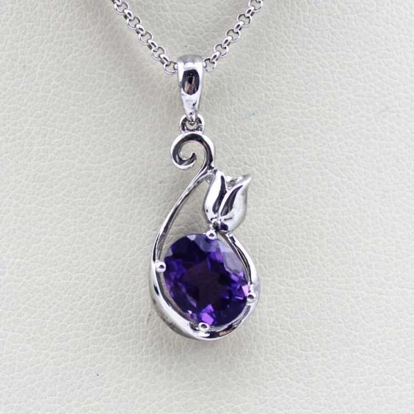Fashion Jewelry Sterling Silver 7mmx9mm Oval Amethyst Cubic Zircon Pendant  (PSJ0400)