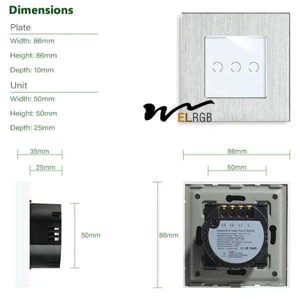 Interruptor de luz de parede Wifi 250V LED Light Peças sobressalentes 3 Gang Smart Light Switch
