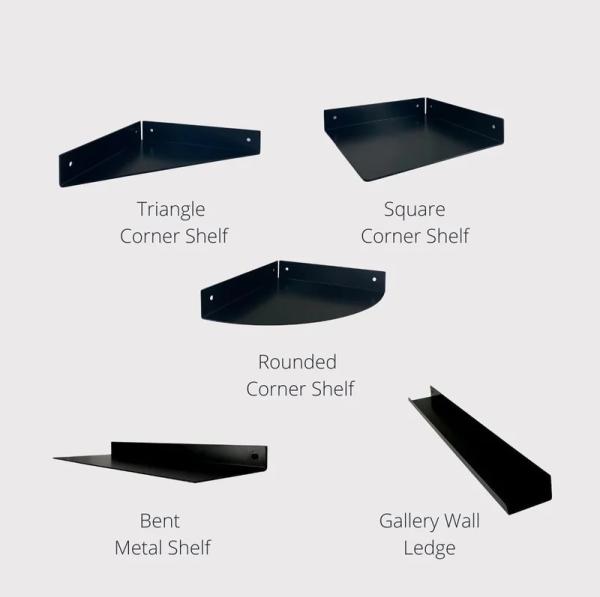 Parede flutuante de esquina redonda prateleira de metal revestida em pó de display rack para decoração de parede em casa