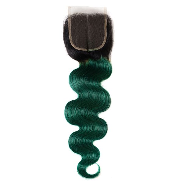 Ombre Peruvian Human Hair Bundles With Closure 1B/Green Peruvian Body Wave Ombre Human Hair Weave With Closure