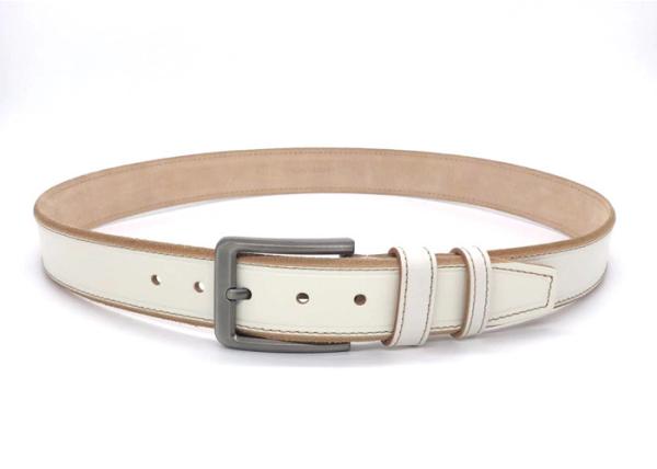 White Mens Casual Leather Belt For Work Dress 1 1/2” Wide 4MM Thick Alloy Prong Buckle