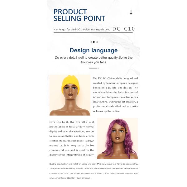 H16.5'' Hat Display Mannequin Head , Pvc Black Female Mannequin Head 