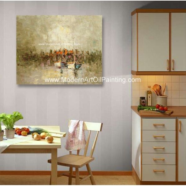Framed Palette Knife Oil Painting , Abstract sailboat scenery wall art painting