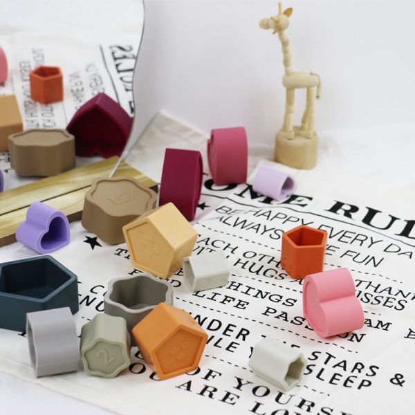 Toddler Educational Silicone Stacking Blocks With Star Heart Flower Shape