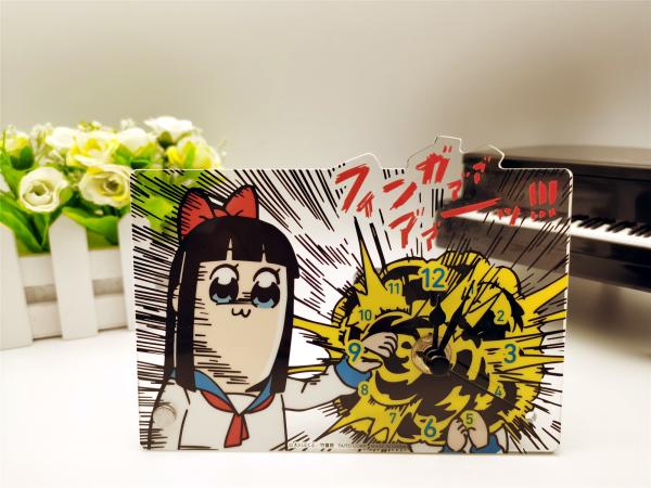 Clear Acrylic Stand Figures Desk Clock Offset Printing Cartoon Characters Style