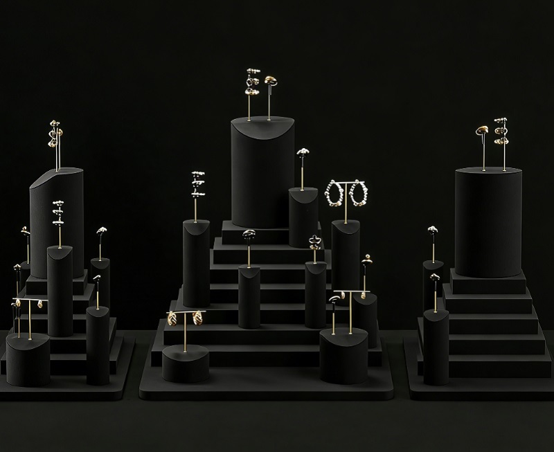 Luxury Custom Matte Black Tiered 3D Earring Display Stand with Premium Scratch-Resistant Finish