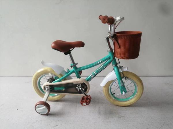 Bicicleta infantil de 12 polegadas com cesto e freio, bicicleta verde para crianças