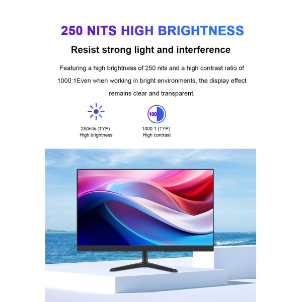 HD 19.5 Inch Office Monitor 60Hz 75Hz 100Hz CCTV System Audio Function Fixed Bracket