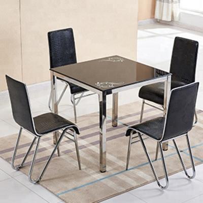 Multi Color Glass Top Dining Room Table , Square Glass Dining Table Set black pink color