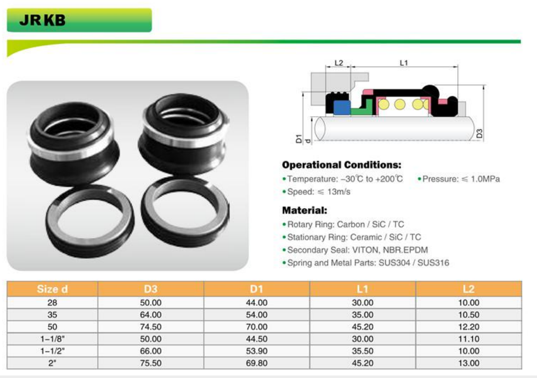 Mechanical Seal Hidrostal KB Hydro Rubber Hidrostal Replacement Pump Seal