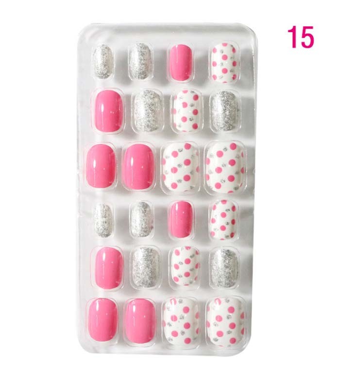 24Pcs Cute Cartoon Short Kids False Nail Self Adhesive for Children