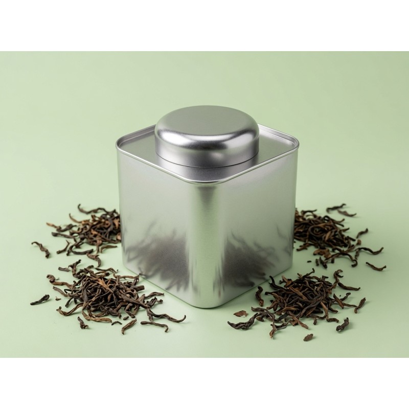 Square Silver Metal Tea Tin Can with Round Lid - Premium Loose Leaf Tea Storage, Chocolate, Matcha Powder, Candy, Coffee