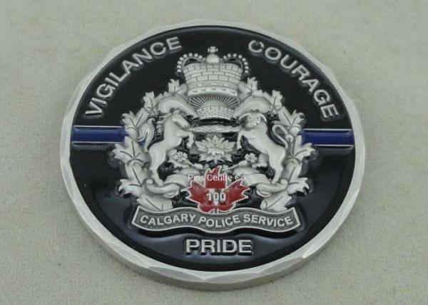Brass Stamped Personalized Coins , Diamond Cut Police Coin With Antique Silver