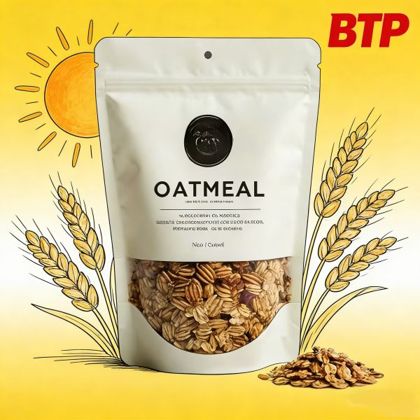 Custom Printed Oatmeal Stand up Pouch with Clear Window Resealable Zipper Food Grade Plastic Bags Gravure Printing