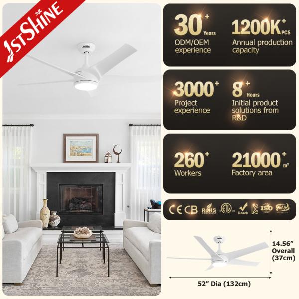 DC Motor 5 ABS Blades Branco 3 Cor LED Light Decorativo Smart Ceiling Fan Com Luz