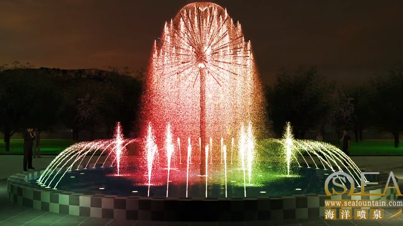 Водяной фонтан с высоким распылением и светодиодными водонепроницаемыми лампами