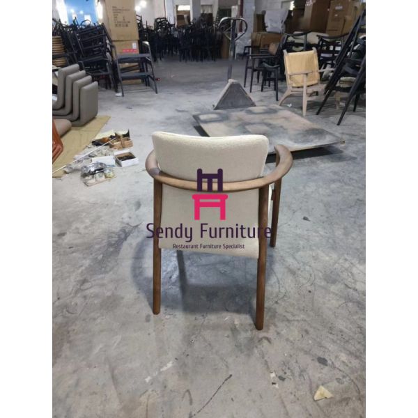 Brown Leather Upholstered  Wood Restaurant Chair With Armrests